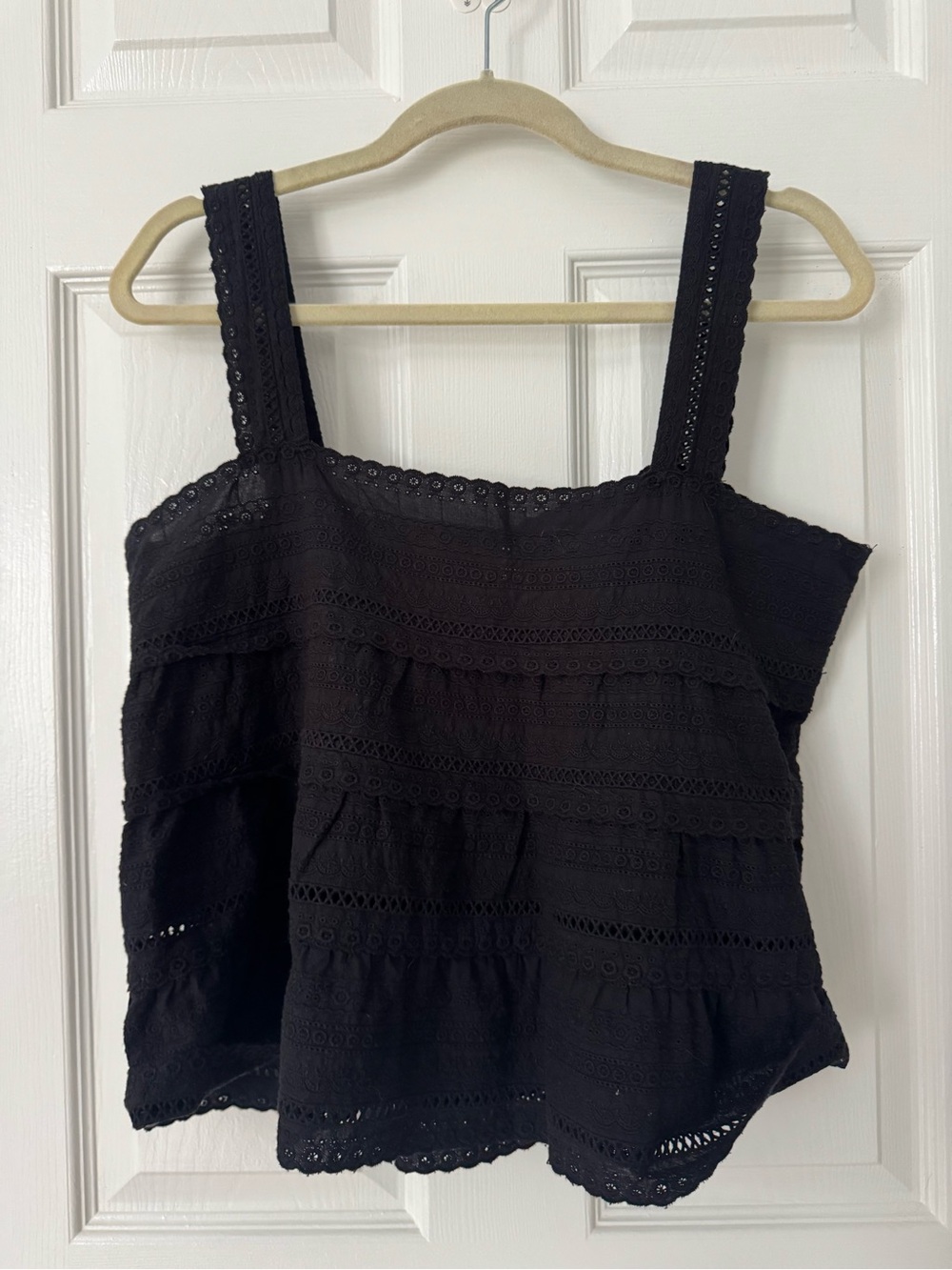 Black Lace-Trim Square Neck Tank Top
